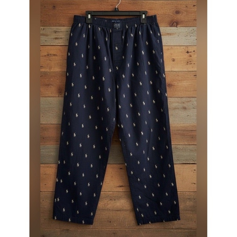 Polo Ralph Lauren Mens Navy Blue Gold Pony Logo Sleepwear Pajama Pants Large